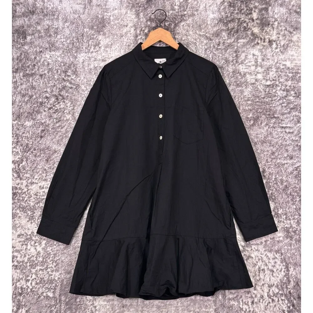 Tuckernuck Shirt Dress XXL Womens Callahan Black Poplin Collared Long Sleeve